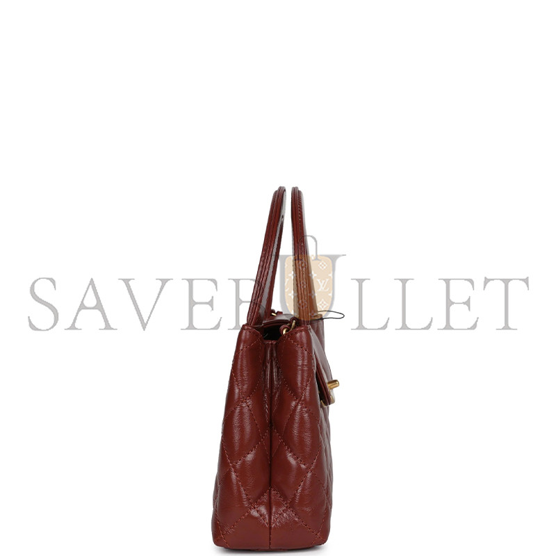 CHANEL BROWN QUILTED AGED CALFSKIN MINI KELLY BRUSHED GOLD HARDWARE AS4416 (19*13*7cm)